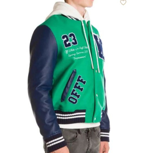 Custom Stand Collar <b>Bomber</b> Style Baseball <b>Jackets</b> for <b>Men</b> College Letterman Design with Down Hood - Product Image 4