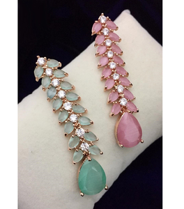 Nouveaux bijoux traditionnels Multi cristal carré facettes gemmes balancent boucle d'oreille avec Zircon argent plaqué or broche réglage boucle d'oreille - Product Image 5