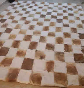 Tapis en fourrure de lapin véritable, moquette de sol en fausse fourrure, fait à la main, pour chambre d'enfants, décoration d'entrée, d'hôtel - Product Image 1