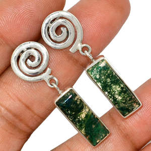 Piedra preciosa de ágata de musgo verde Natural, pendientes de plata de ley 925, joyería fina hecha a mano OEM, ajuste de bisel de piedra natal ODM al por mayor - Product Image 1