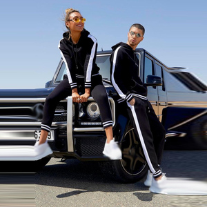 Cheap 2021 Latest Design Custom Unisex Side Stripes Tracksuits With Drawstring Hoodie & Full Front Zip Couple Tracksuit - Product Image 4