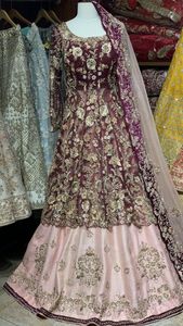 Elegant Indian/Pakistani Long-<b>Jacket</b> with Lehenga dress Embellished in crystal glass beads stone work for Wedding=2020 - Product Image 2
