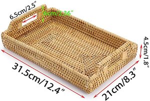 Juego de 3 bandejas de ratán pequeñas, medianas y grandes con asas, estilo bohemio, regalos de boda más ligeros, diseño único - Product Image 6