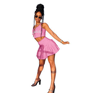 Conjunto de dos piezas para mujer, ropa de verano, vestidos informales a la moda, Blusa de manga corta estampada, Falda plisada de tenis - Product Image 4