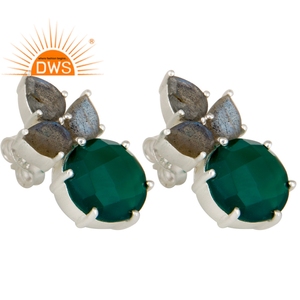 925ปรับเงินสเตอร์ลิงธรรมชาติสีเขียวนิลและ Labradorite พลอยห้อยต่างหูสำหรับผู้หญิงผู้ผลิตเครื่องประดับ - Product Image 2