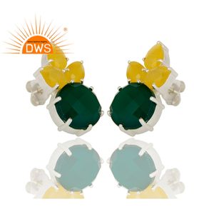 Chic Boucles D'oreilles Onyx Vert Jaune Pierre De Lune Pierre Gemme Boucles D'oreilles Fournisseur De Bijoux Bijoux En Argent Grossiste - Product Image 2