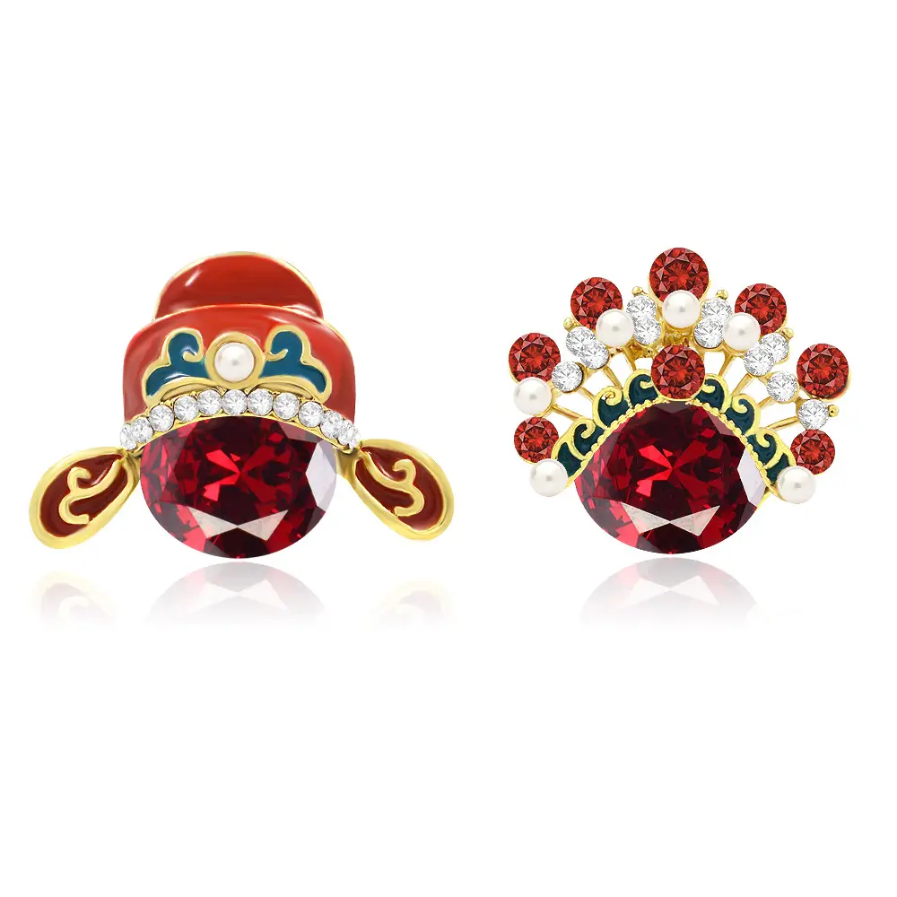 Wholesale chinese wedding style rhinestone asymmetrical red crystal earrings