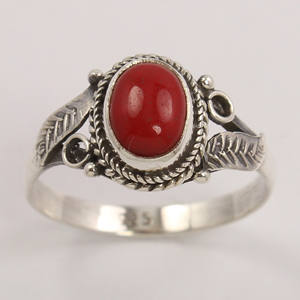 แหวนปะการังสังเคราะห์925ใบเงินสเตอร์ลิงทำด้วยมือแหวนทำด้วยมือเรารูปไข่6x8 - Product Image 5