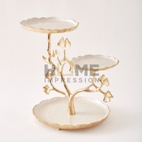 HOME IMPRESSION HI-2032 Soporte para Pastel de Aluminio de 3 Niveles, Ecológico, Dorado Brillante, Color y Forma Personalizables, Multifuncional, Decoración DIY