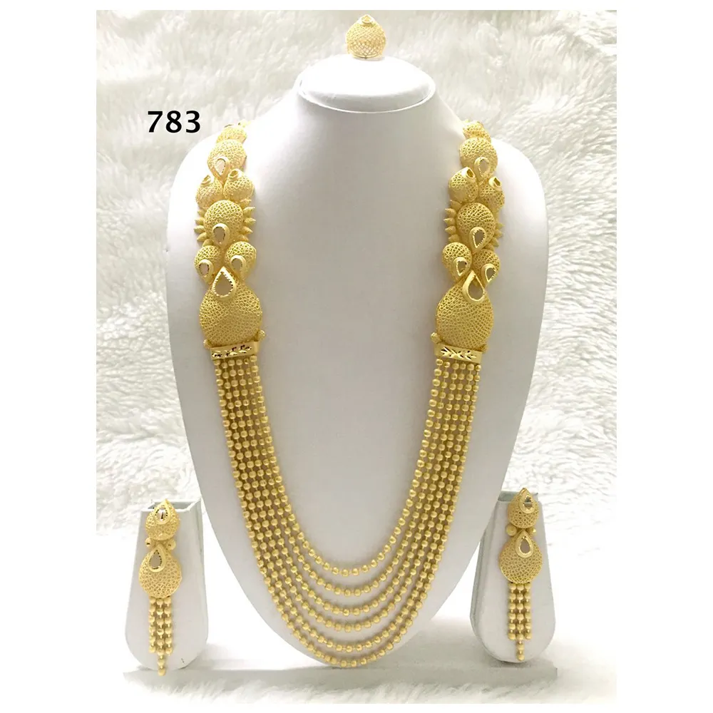 African Jewellery Bridal Design Necklace Set Gold Plated Women