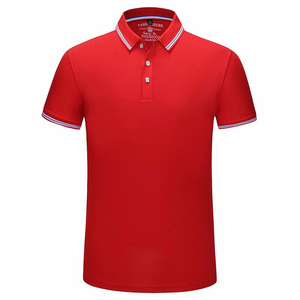 Polo de algodón rojo de manga corta para hombre, con cuello a rayas en contraste, informal, tejido, cómodo, de calidad de exportación, ecológico. - Product Image 1
