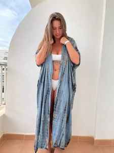 Kimono largo de gran tamaño con tinte de corbata unisex, hasta el suelo, para verano, playa, respetuoso con el medio ambiente, tejido transpirable, cintura Natural - Product Image 3