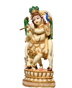 Nirmala Handicrafts NH04307 Estatua de Vaca Krishna Tocando la Flauta, Hecha a Mano en Poliresina Blanca, para Decoración del Hogar, Hecha en Rajasthan - Product Image 4