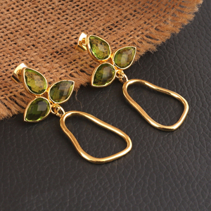 Elegant leaf dangle <b>earring</b> dainty peridot quartz gemstone <b>earring</b> brass gold plated august birthstone jewelry <b>studded</b> <b>earring</b> - Product Image 4