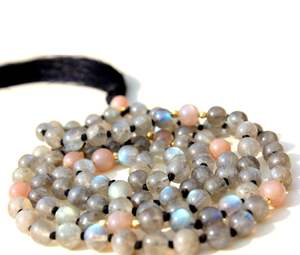 Perles Mala en pierres précieuses nouées de qualité supérieure 108 collier Mala collier de bijoux en pierres précieuses artisanales - Product Image 4