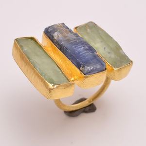 แหวนชุบทอง18K เงิน925แหวน kyanite สีฟ้าธรรมชาติและ kyanite แหวนแฮนด์เมดอัญมณีสีเขียวเครื่องประดับเงินขายส่ง - Product Image 1