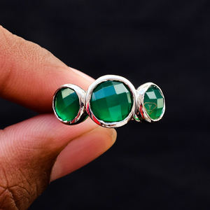 Anillo de GEMA de ónix verde Natural, Plata de Ley 925, hecho a mano, joyería de piedras preciosas verdes para proveedores al por mayor - Product Image 1