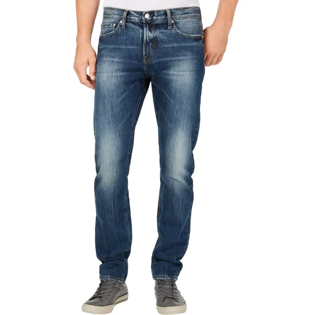 Celana Jeans Pas Badan Pria, Celana Panjang Kasual Gaya Denim Polos Warna Polos untuk Pria dari Pabrik Eshi Ekspor