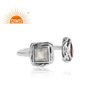 Pink Topaz Rainbow Moonstone <b>Ring</b> <b>Indian</b> Oxidized 925 Sterling Silver Designer <b>Ring</b> Jewelry Manufacturer Classic Collection - Product Image 3