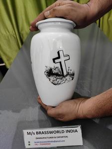 Urna de cremación para adultos pintada a mano de aluminio Brassworld India Cementerio Suministros funerarios - Product Image 5