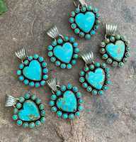 Magnifique pendentif en argent sterling 925 massif avec pierre précieuse naturelle turquoise, serti en clos, en forme de cœur, bijou statement