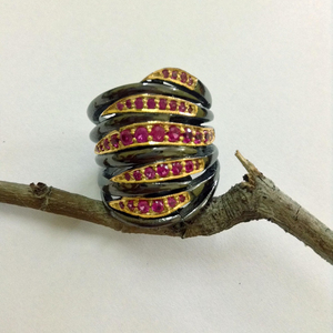 แหวนโรโดไลท์โกเมนสไตล์สเตอร์ลิงเงิน925สโมคกี้โดดเด่น - Product Image 1