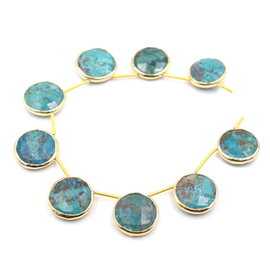 Chrysocolla 16 a 18 MM Forma redonda Bisel plateado Chapado en oro Lado perforado 9 Cuentas Strand - Product Image 1