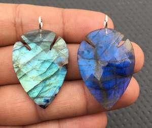 จี้รูปลูกแพร์2ชิ้นสีเงินสเตอริง92.5อัญมณีลาบราดอไรต์ธรรมชาติไฟสีฟ้าแท้ชุบทองขายส่ง - Product Image 4