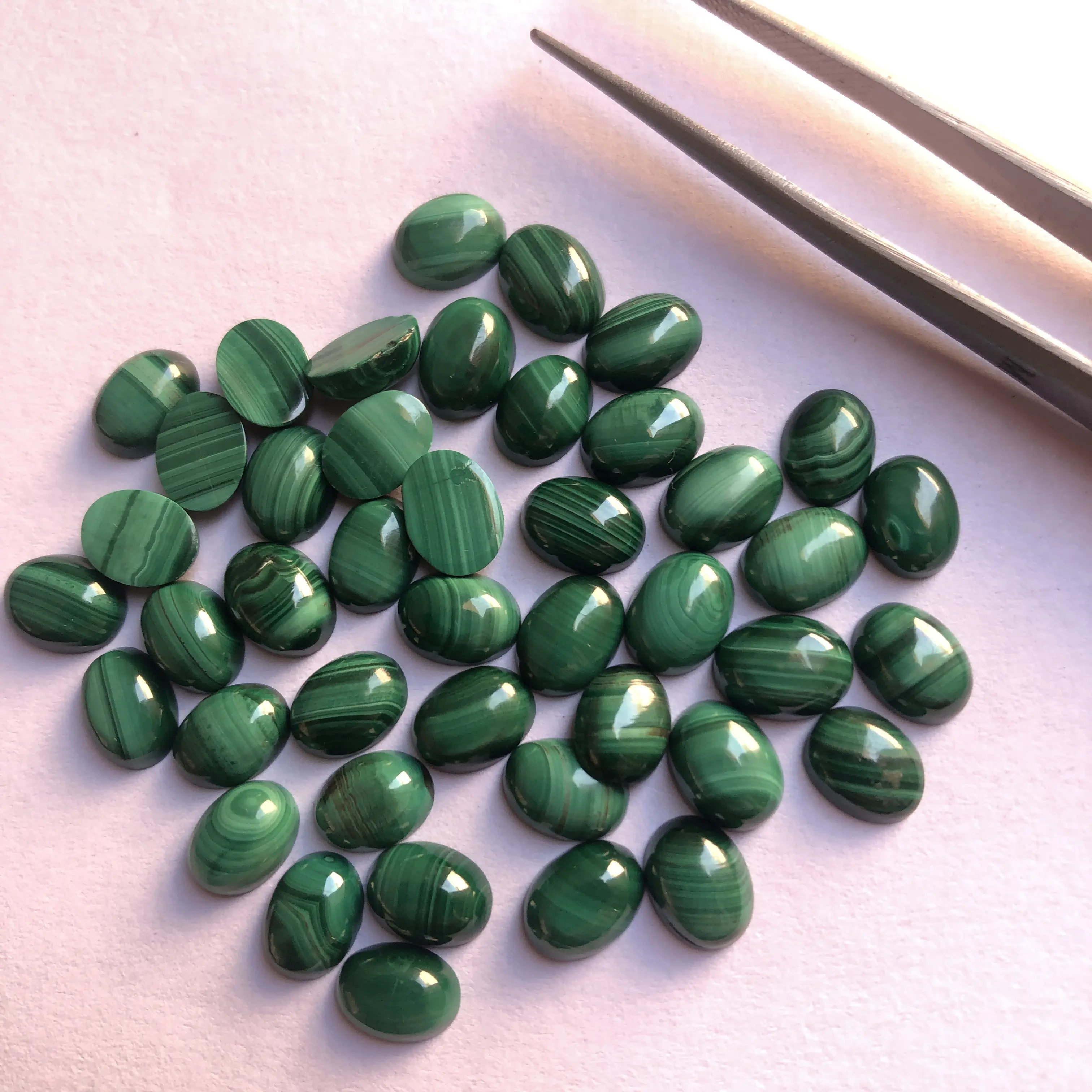 Natural Malachite Oval Smooth Loose Calibrated Size Cabochon at Wholesale Factory Price From Manufacturer Suppliers Buy Online