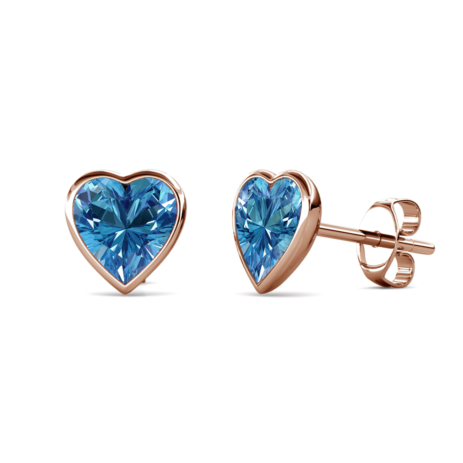 Brass With 18k RG Aquamarine Heart Shaped Crystal Stud Earrings