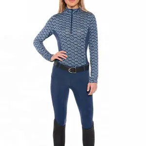 Horse Riding Long Sleeves Zip Base Layer 4 Way Stretchy Equestrian Clothing Rider Shirt for women by Standard International I