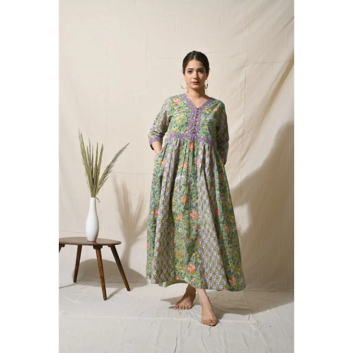 Handmade Hand Block Ladies Designer Boho Dress Ethnic Women Clothing Dress Print Indian Evening / Formal Dresses Floral Pattern