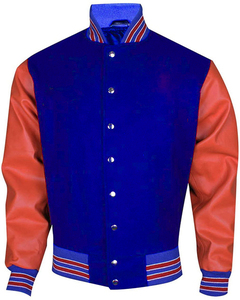 Chaquetas universitarias con cuerpo de lana y mangas de cuero genuino personalizadas con logotipo frontal para invierno - Product Image 6