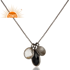 Collier en argent Sterling 925 noir, 1 pièce, Quartz en cristal d'onyx, pendentifs multiples, pierres précieuses, vente en gros - Product Image 2