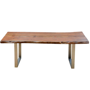 Mesa de comedor de borde vivo de madera maciza, patas artesanales de Metal, diseño de elevación Simple, uso interior al aire libre, restaurante, comedor, sala de estar - Product Image 4