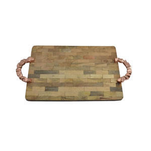 Bandeja Rectangular de madera con Mango y borde de hueso auténtico, utensilios de cocina de madera, bandeja de servicio de alimentos con acentos para el hogar Axiom - Product Image 5