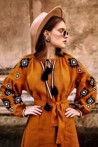 Women's Summer <b>Plus</b> <b>Size</b> Designer <b>Dress</b> New Ukrainian Embroidered <b>Linen</b> Sleeves Sweet Floral Style Woven Waistline for Autumn - Product Image 2