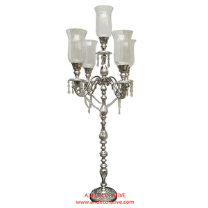 Candélabre à 5 bras en argent pour décoration d'entrée de mariage Candélabres faits à la main pour décoration d'éclairage de mariage - Product Image 6