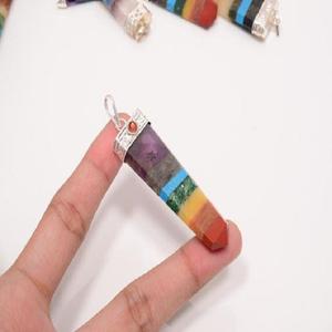 Belle Collé Sept Chakra Plat Pendentifs Pierres Précieuses Crayon Pendentifs Cristaux Pendentifs Pour Collier - Product Image 4