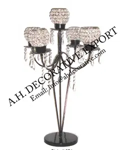 锻铁烛台5臂蜡烛，水晶球，为婚礼中心，优雅设计5臂手工烛台