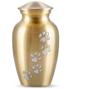Urna Conmemorativa para Mascotas de Alta Calidad, Urna de Cremación Dorada con Huellas Plateadas, Urna de Metal para Cenizas de Perros y Gatos, Venta al Por Mayor - Product Image 1