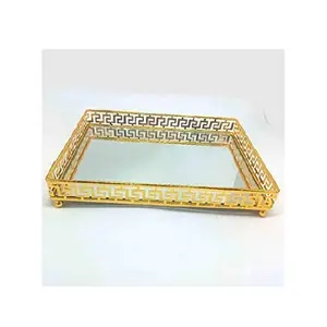 High Quality Handcrafted Square Shape Golden Border Decorative Glass Mirror Tray