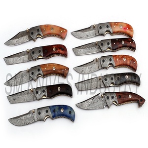 Cuchillo de bolsillo plegable de Damasco, hecho a mano, con Funda de cuero, lote combinado de 10 (smk1274) - Product Image 6