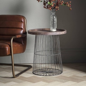 Modern Circular <b>Side</b> <b>Table</b> with Wire Design Wooden Furniture for Home Living Room and Dining Coffee <b>Tables</b> - Product Image 1