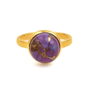 10mm Natural Mohave Purple Copper Kingman Turquoise Jewelry Hot Selling 18k Gold Plated Sterling Silver Boho Dainty Ring For Her