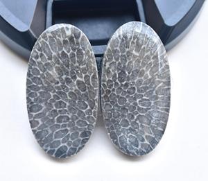 หินกระเบนพลอยคู่ Cabochon,หินฟอสซิลสีดำโมร็อกโกทรงหลวมอัญมณีทรงหลวม - Product Image 2