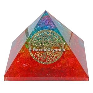 Rainbow Chakra with Tr ee of Life Healing Pyramids Gemstone Agate Carved Engraved Feng Shui Buddhist Home Decoration - Product Image 1