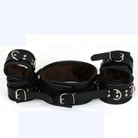 Set Perlengkapan Bondage Kulit Sapi Asli untuk Pergelangan Tangan, Pergelangan Kaki, dan Kerah Leher dengan Hogtie Hitam 6 Buah Berlapis Bulu