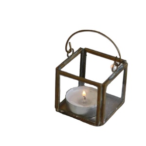 <b>Brass</b> <b>Lantern</b> With Glass Panels And Handle For Tea Light Candle Holders Home Decoration Heat Resistant - Product Image 1