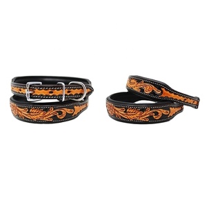 Best Quality 100% Cow Black Leather Hand Carved Dog Collar With Soft <b>Padding</b> Wholesale Manufacturer All Sizes Available - Product Image 1